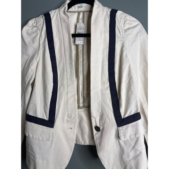 LOFT 6 Petite Preppy Cream Black Trim Blazer Jacket Spring Summer - Picture 6 of 10